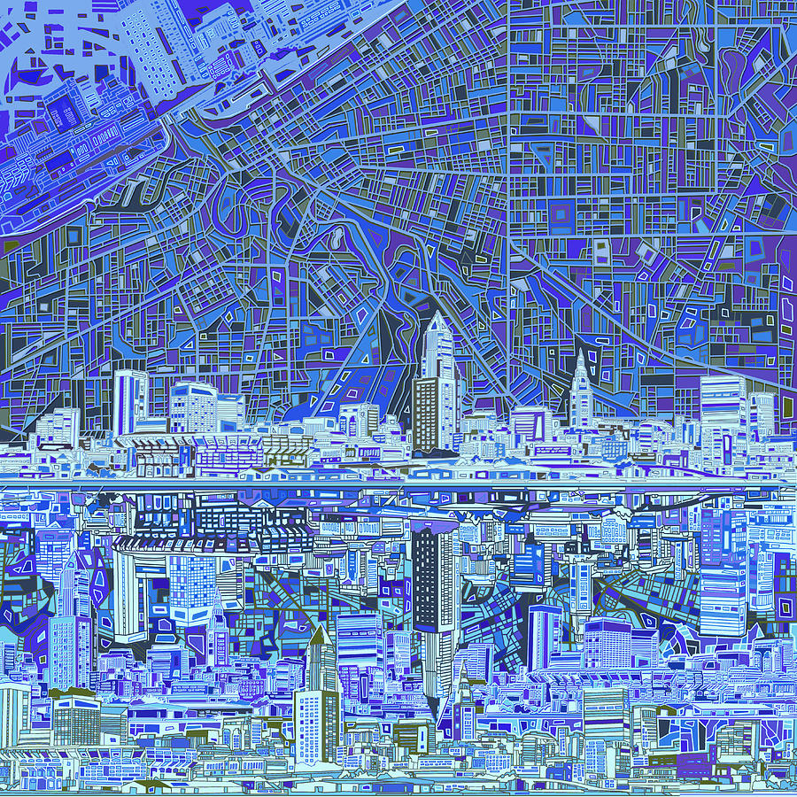 Cleveland Skyline Abstract 9 Painting by Bekim M