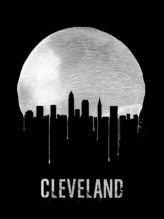 Cleveland Painting - Cleveland Skyline Black by Naxart Studio