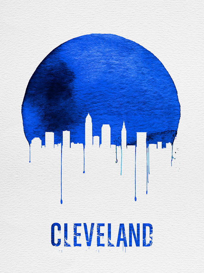 Cleveland Painting - Cleveland Skyline Blue by Naxart Studio