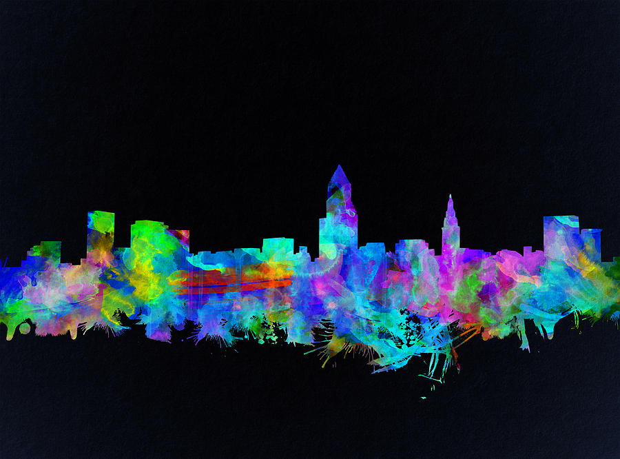 Cleveland Skyline Watercolor 3 Painting by Bekim M