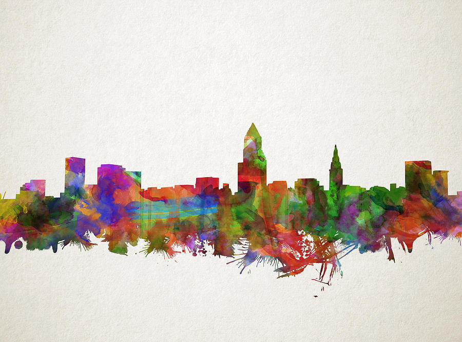 Cleveland Skyline Watercolor 4 Painting by Bekim M