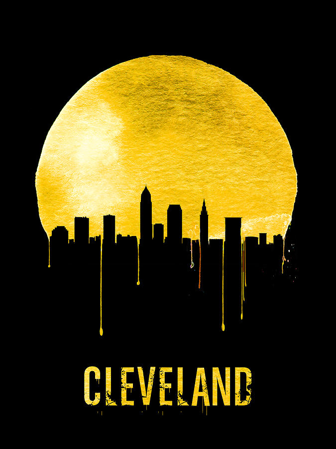 Cleveland Painting - Cleveland Skyline Yellow by Naxart Studio