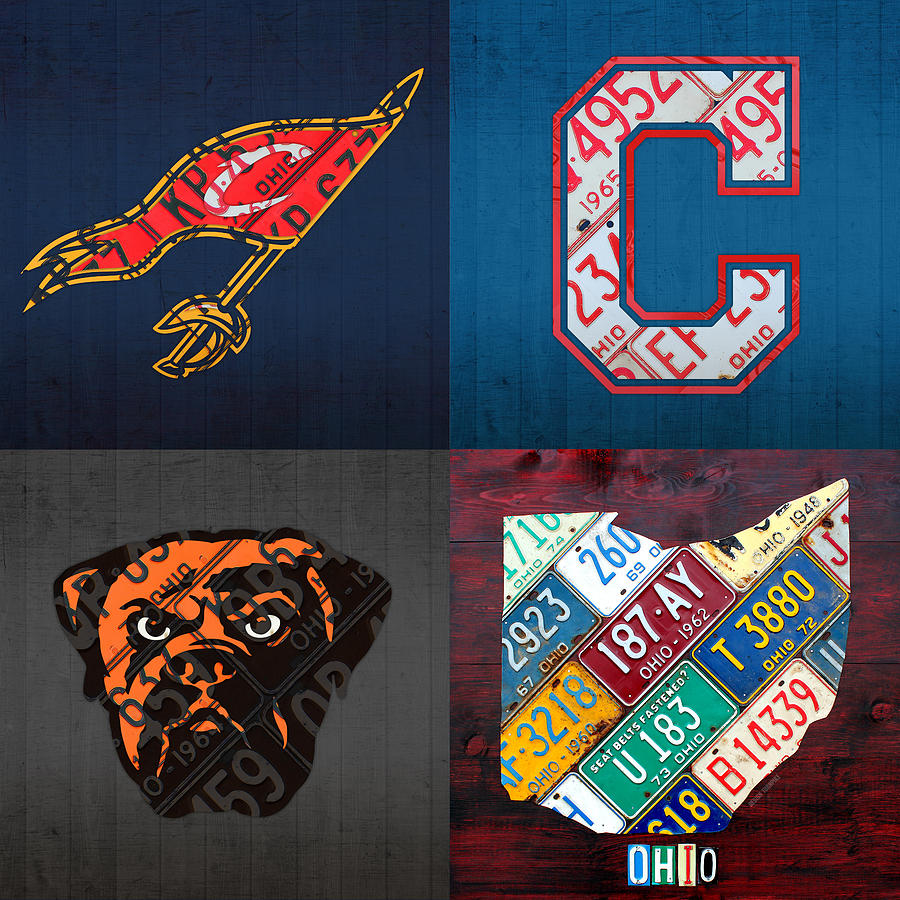 Cleveland Mixed Media - Cleveland Sports Fan Recycled Vintage Ohio License Plate Art Cavaliers Indians Browns and State Map by Design Turnpike