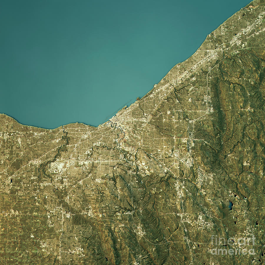 Cleveland Digital Art - Cleveland Topographic Map Natural Color Top View by Frank Ramspott