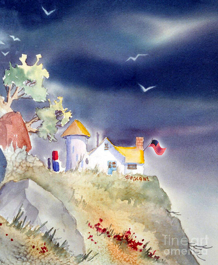 Cliff Cottages with Flag Painting by Teresa Ascone