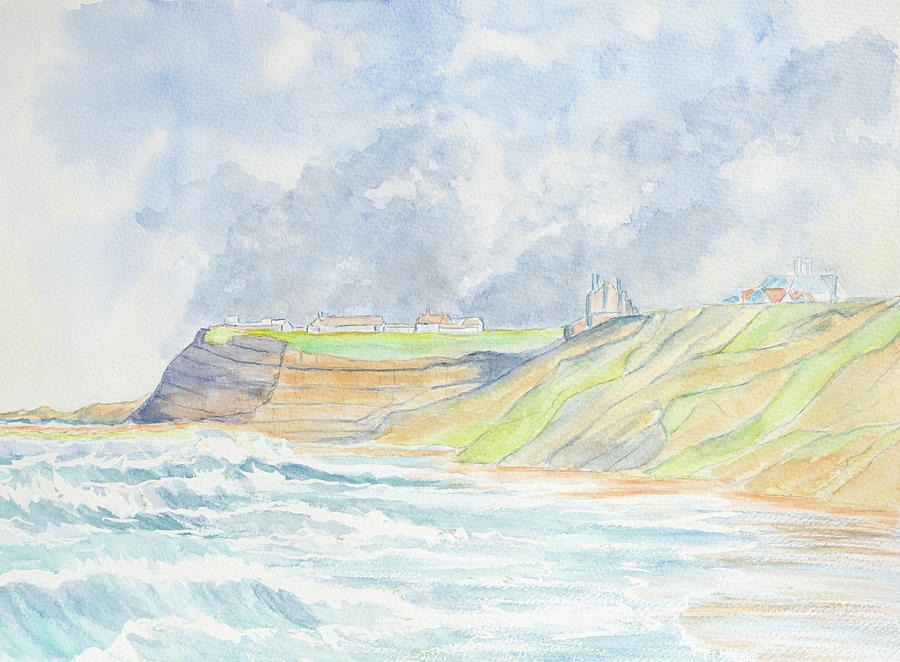 Cliff Top Village Painting by Laura Richards