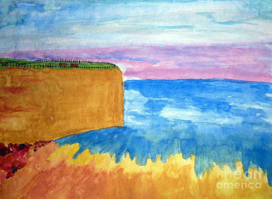 Cliffs and sea Painting by Francesca Mackenney