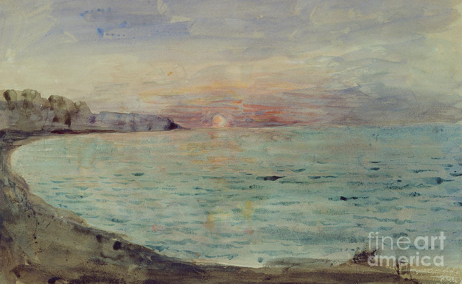 Watercolor Painting - Cliffs near Dieppe by Ferdinand Victor Eugene Delacroix Watercolor Painting - Cliffs near Dieppe by Ferdinand Victor Eugene Delacroix