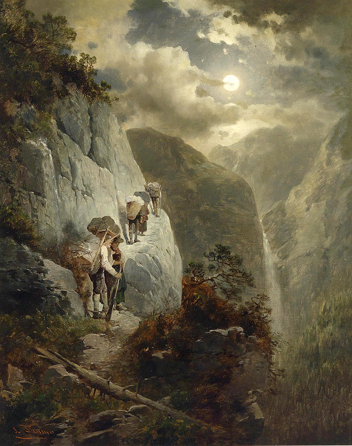 Climb in a Moonlit Night Painting by Josef Thoma