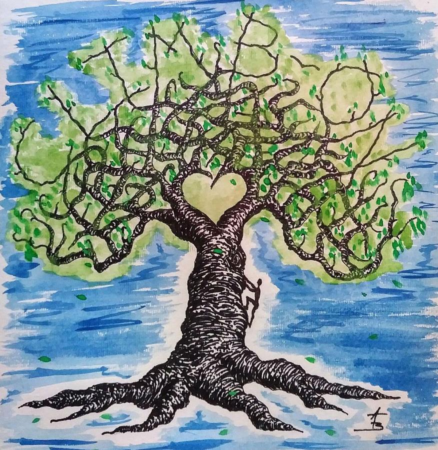 Climb-On Love Tree Drawing by Aaron Bombalicki