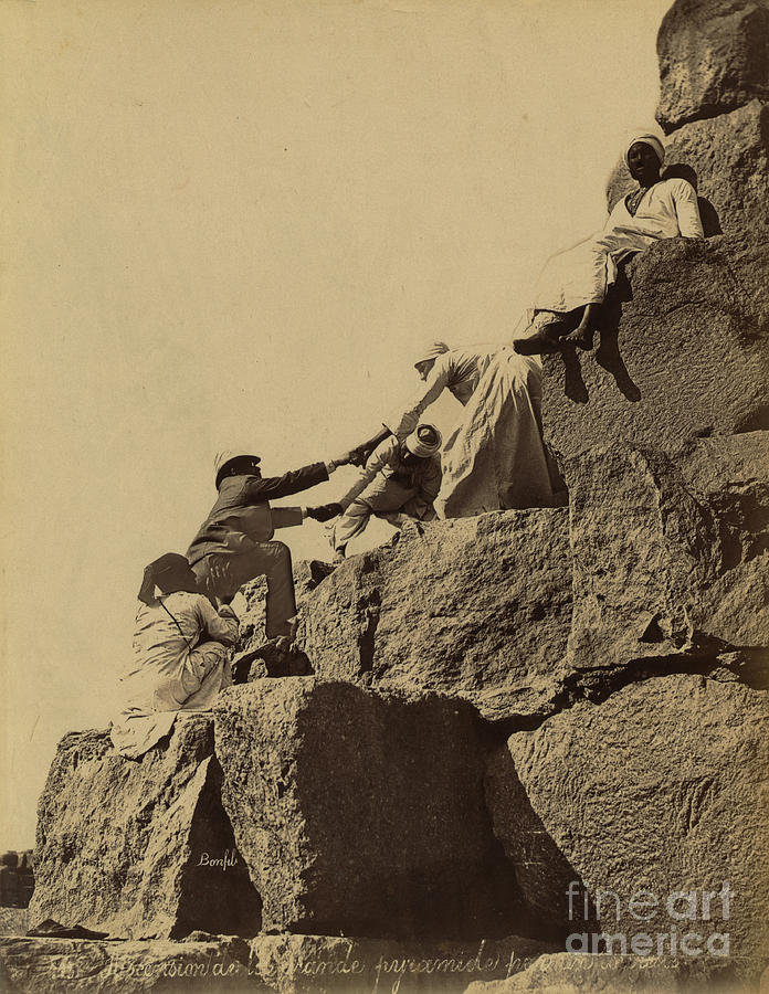 Climbing the Great Pyramid of Giza, 19th Century Photograph by Science Source