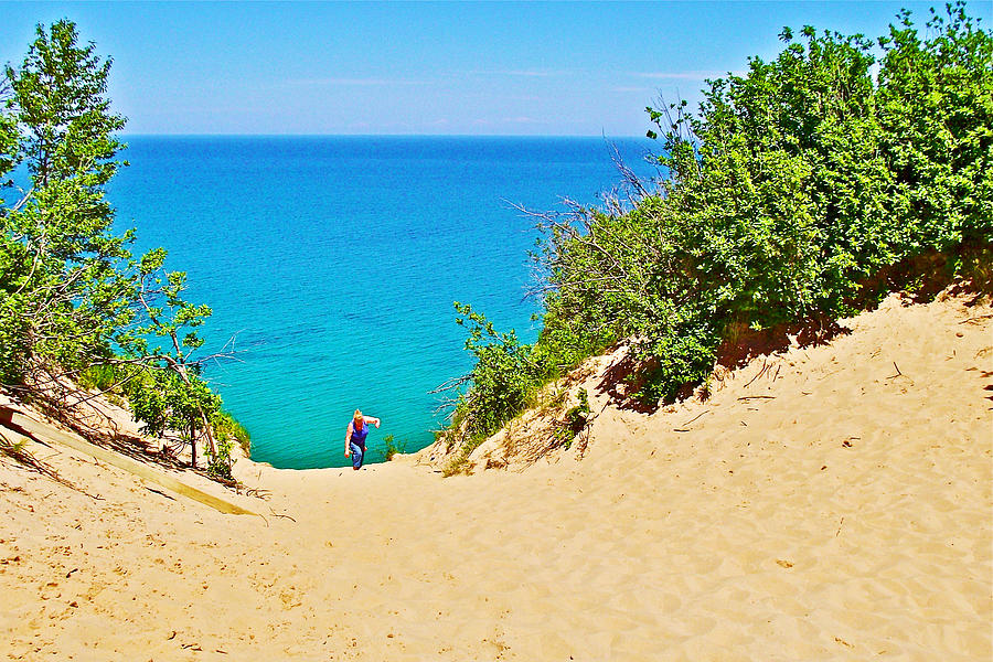 Climbing up Log Slide in Grand Sable Dunes in Pictured Rocks National ...