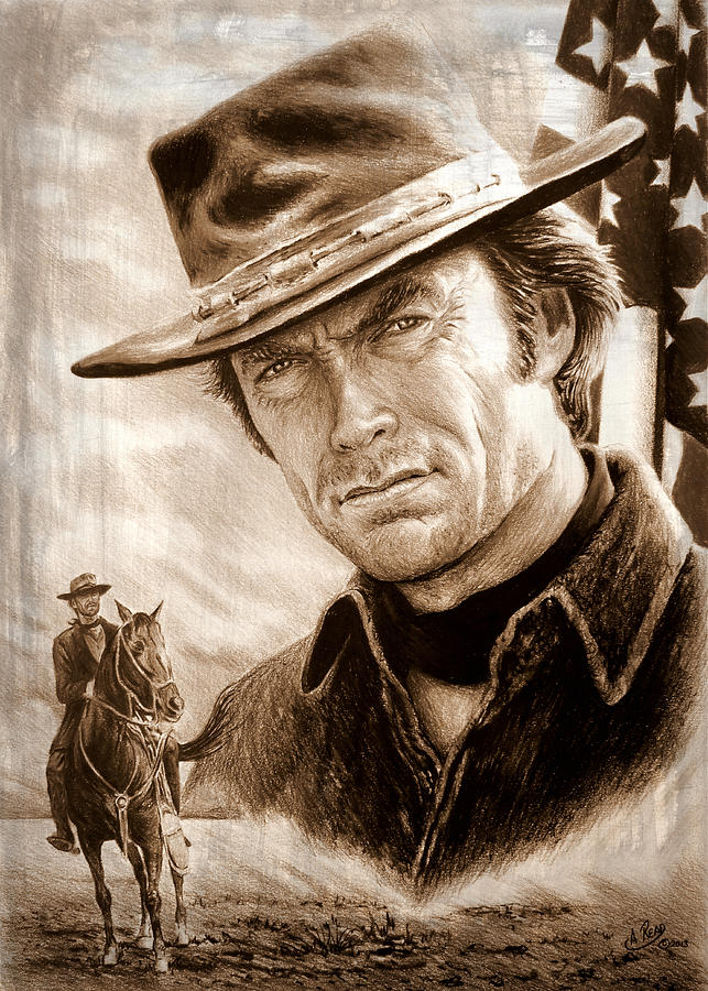 Clint American Legend sepia Drawing by Andrew Read