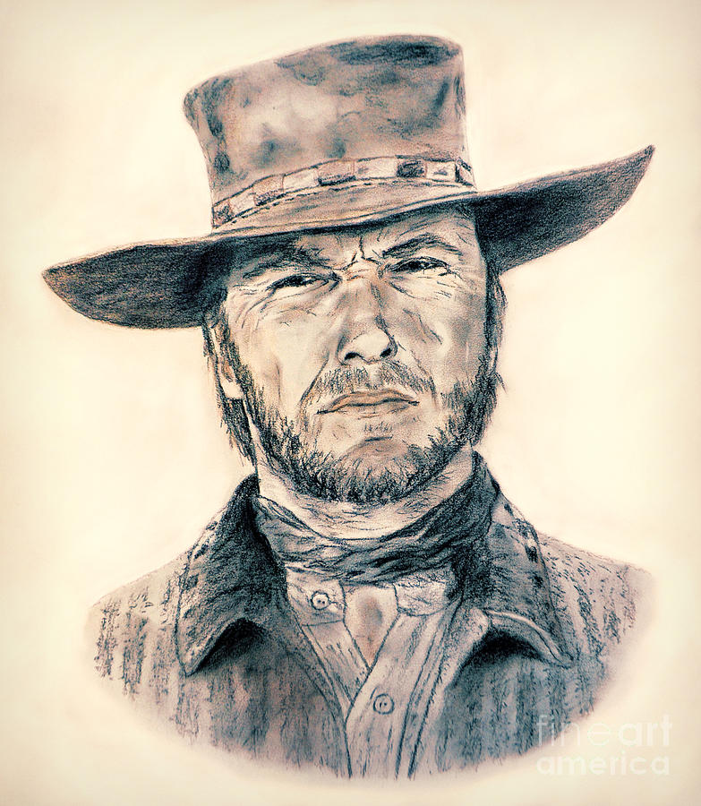 Clint Eastwood as Blondie in The Good the Bad the Ugly Drawing by Jim Fitzpatrick