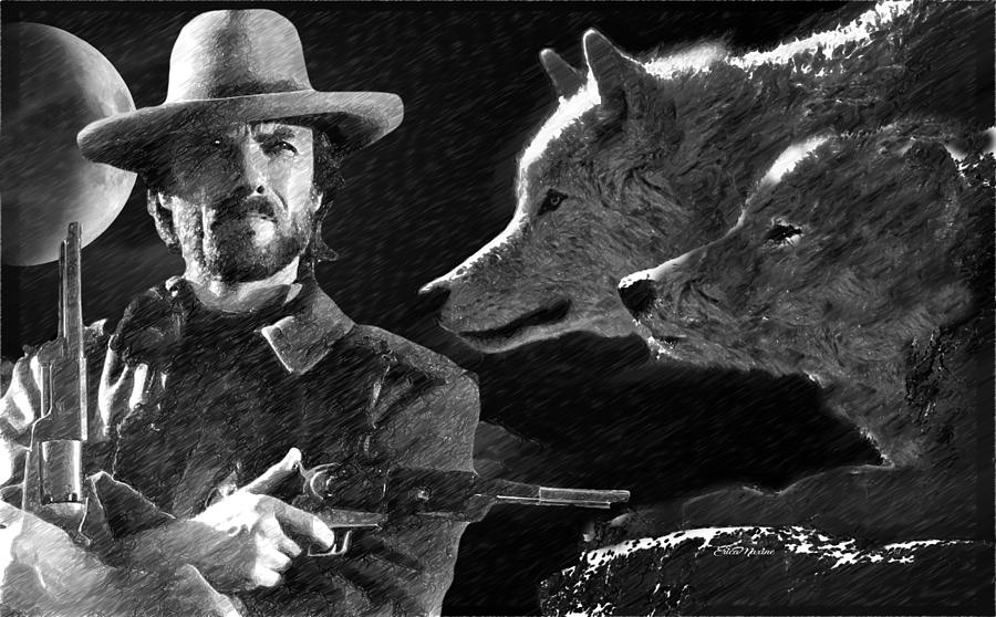 Clint Eastwood Painting - Clint Eastwood with Wolves by Ericamaxine Price