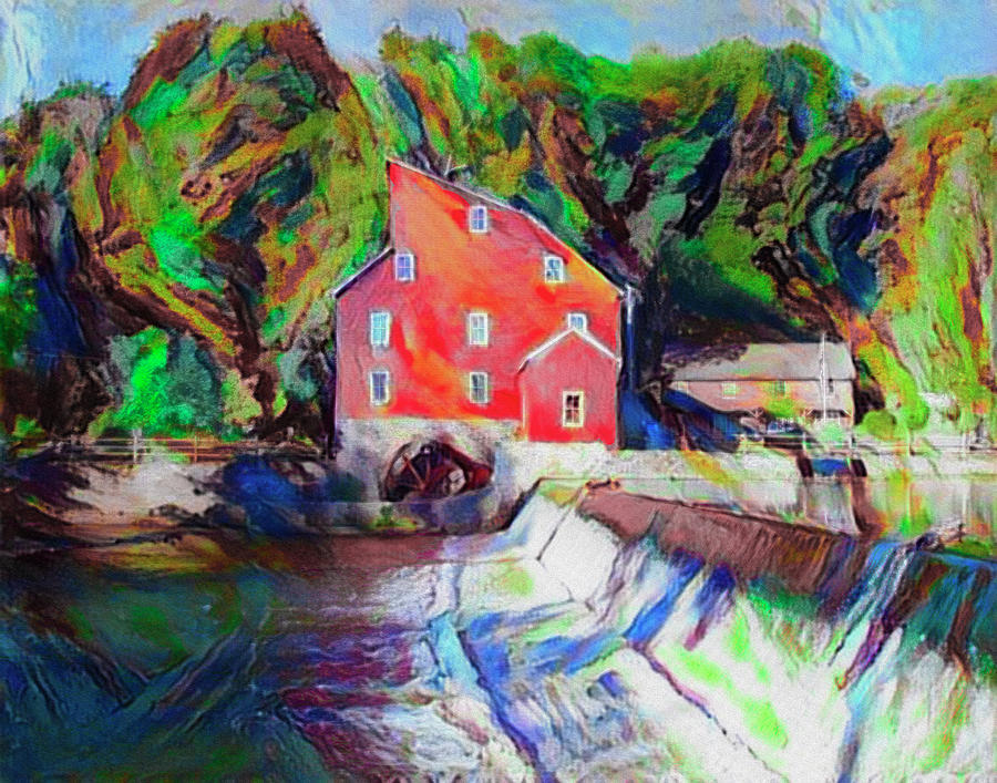 Clinton New Jersey -The Red Mill  on the Raritan River  Watercol Painting by Bill Cannon