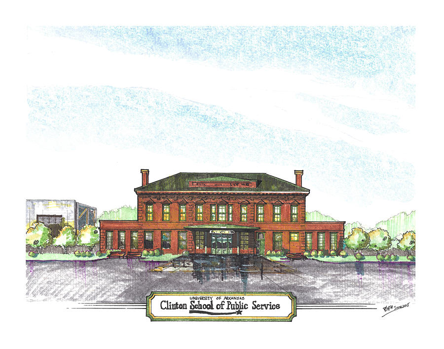 University Of Arkansas Drawing - Clinton School of Public Service by Y Illustrations