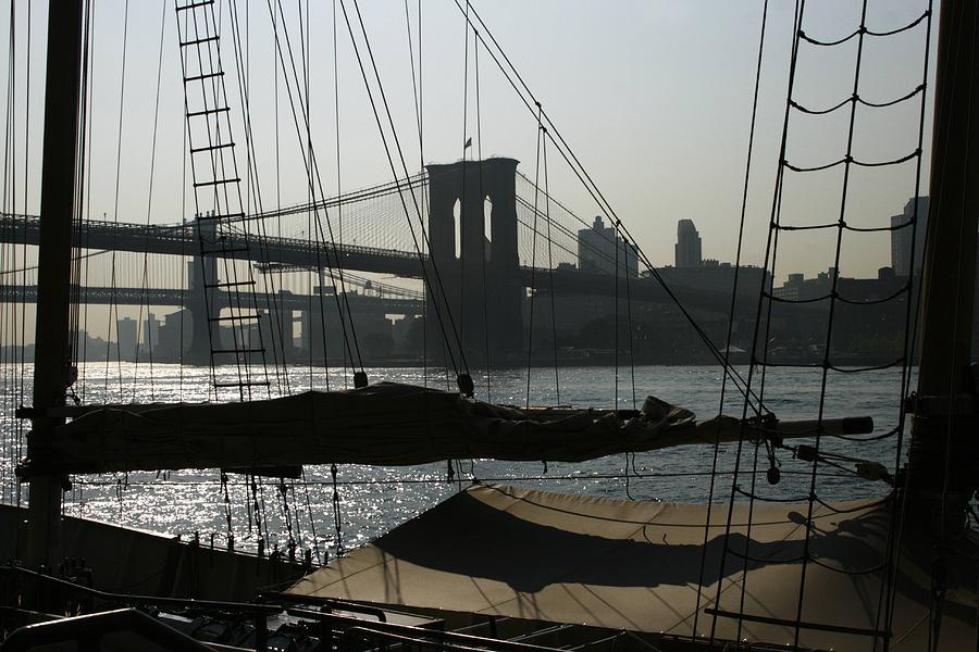 Brooklyn Bridge Photograph - Clipper and Bridges by Christopher J Kirby
