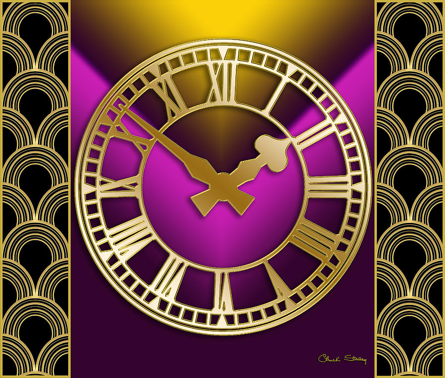 Vintage Digital Art - Clock With Border - Purple by Chuck Staley