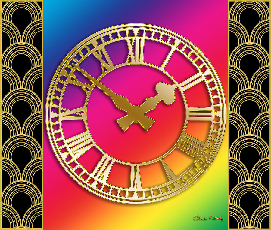 Clock With Border - Rainbow Digital Art by Chuck Staley
