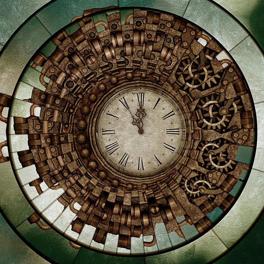 Clock Works In Time Grunge Art Mixed Media
