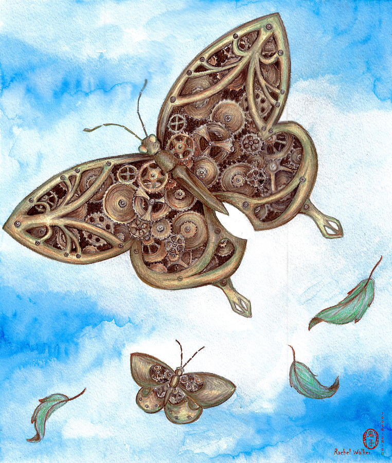Butterfly Painting - Clockwork Butterfly by Rachel Walker