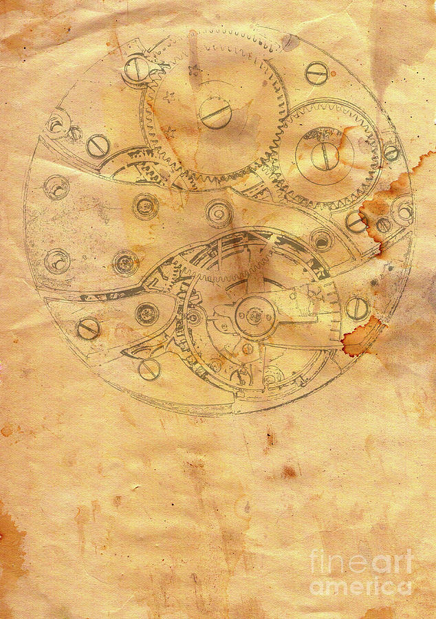 Clockwork mechanism on grunge paper Digital Art by Michal Boubin