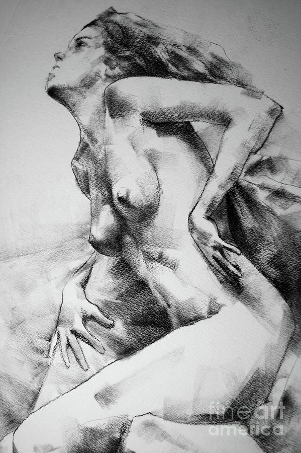 Close-Up Charcoal Drawing Leaning Pose Woman Drawing by Dimitar Hristov