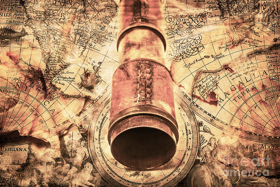 Close-up of spyglass on map background Photograph by Jorgo Photography