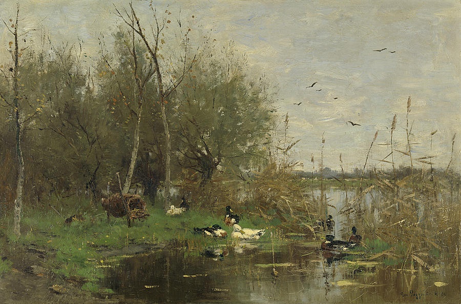 Bird Painting - Closed Border with Ducks by Geo Poggenbeek