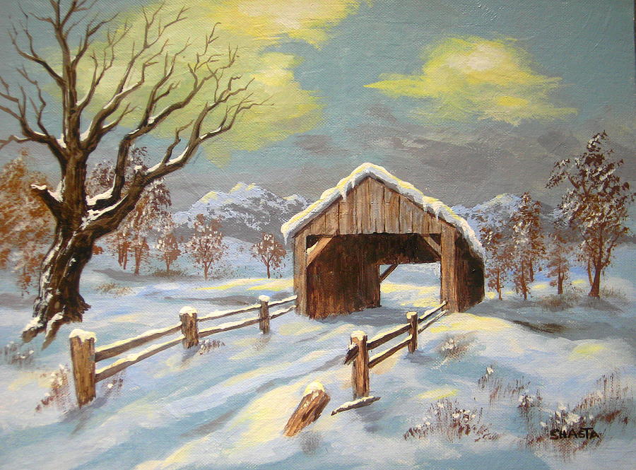 Winter Painting - Closed  Road by Shasta Eone