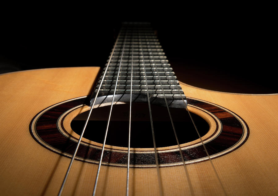 Closeup Of A Classical Guitar Low Key Photograph
