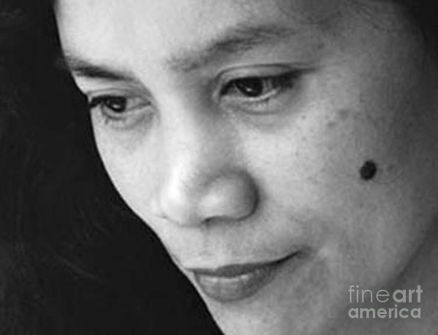 Black And White Photograph - Closeup of a Filipina Beauty with a Mole on Her Cheek by Jim Fitzpatrick