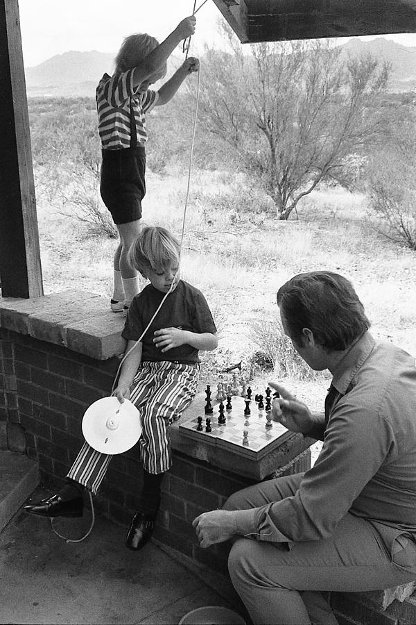 Closeup of Barry Sadler playing chess with Thor Tucson Arizona 1971 Photograph by David Lee Guss