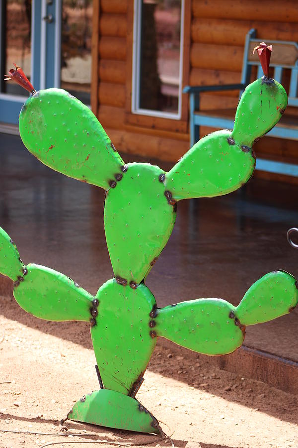 Closeup of Chartreuse Cactus Metal Sculpture Photograph by Colleen Cornelius