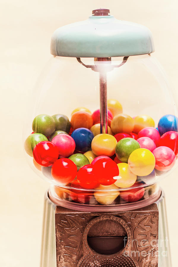 Candy Photograph - Closeup Of Colorful Gumballs In Candy Dispenser by Jorgo Photography