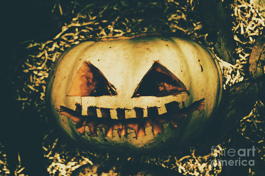 Pumpkin Photograph - Closeup Of Halloween Pumpkin With Scary Face by Jorgo Photography