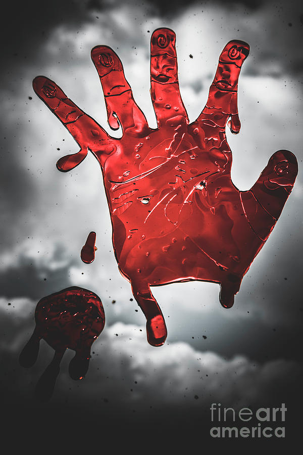 Closeup Of Scary Bloody Hand Print On Glass Photograph by Photography