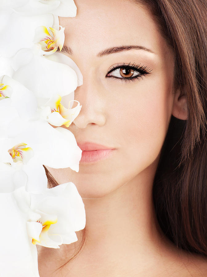 Closeup on beautiful face with flowers Photograph by Anna Om