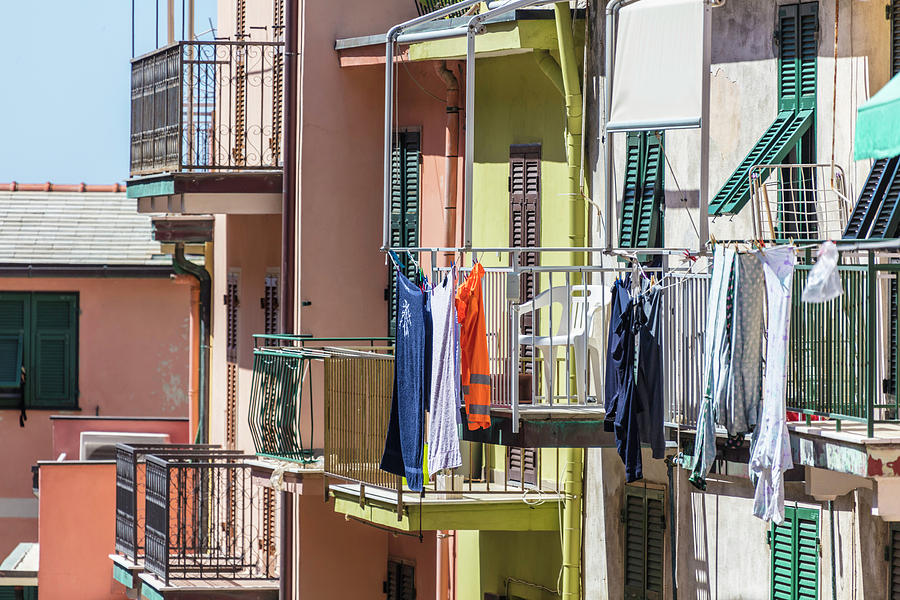 Clothes line and balcony Cinque Terre  Photograph by John McGraw