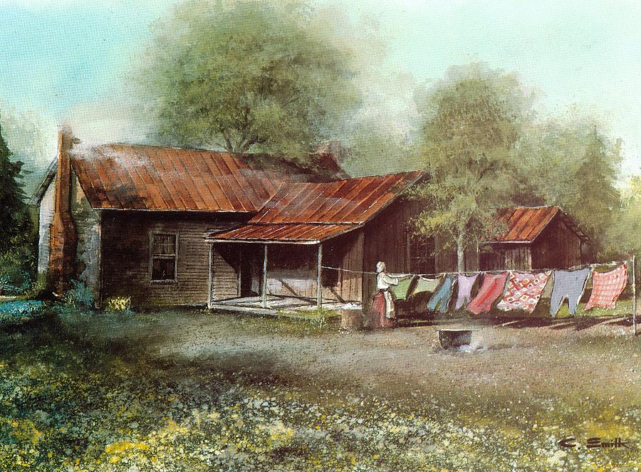 Cabin Painting - Clothes Line by Charles Roy Smith
