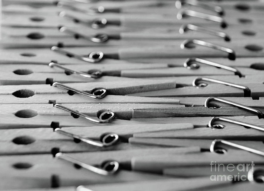 Clothes Pins - Black and White Photograph by Adrian De Leon Art and Photography