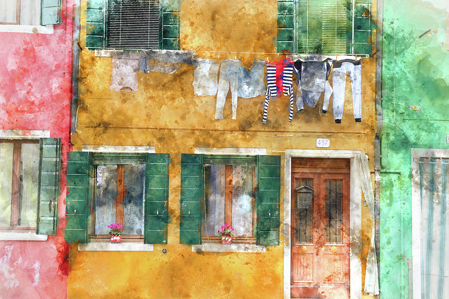 Clothesline on a Building in Burano Italy Photograph by Brandon Bourdages