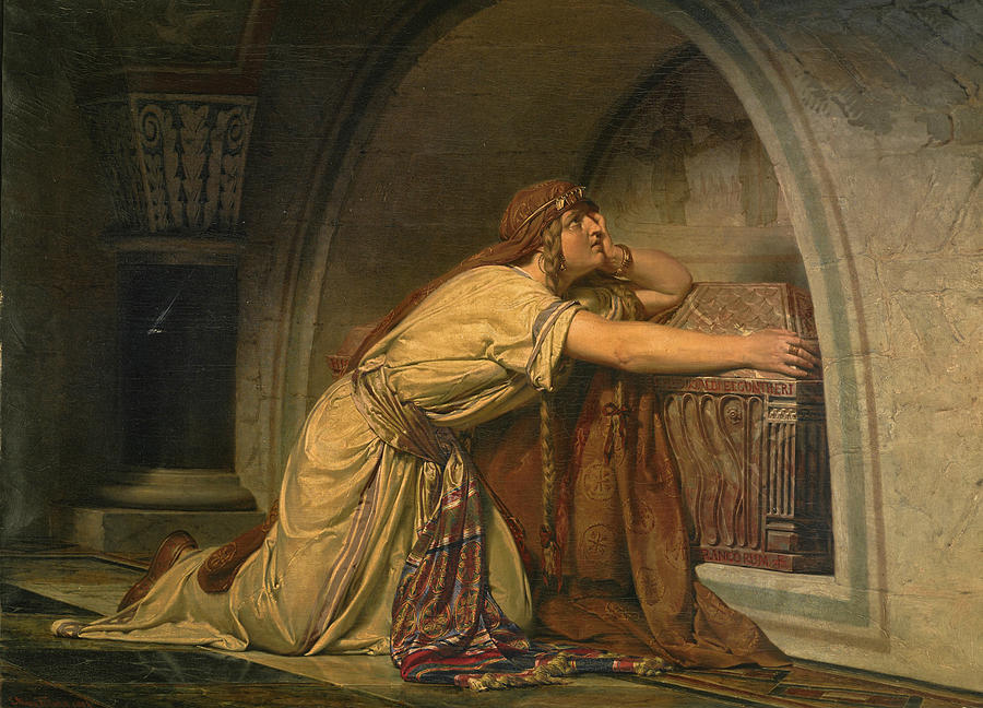 Clotilde at the Tomb of her Grandchildren Painting by Lawrence Alma-Tadema
