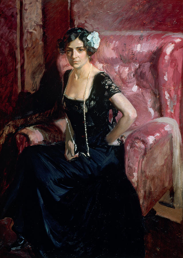 Portrait Painting - Clotilde in an Evening Dress by Joaquin Sorolla y Bastida