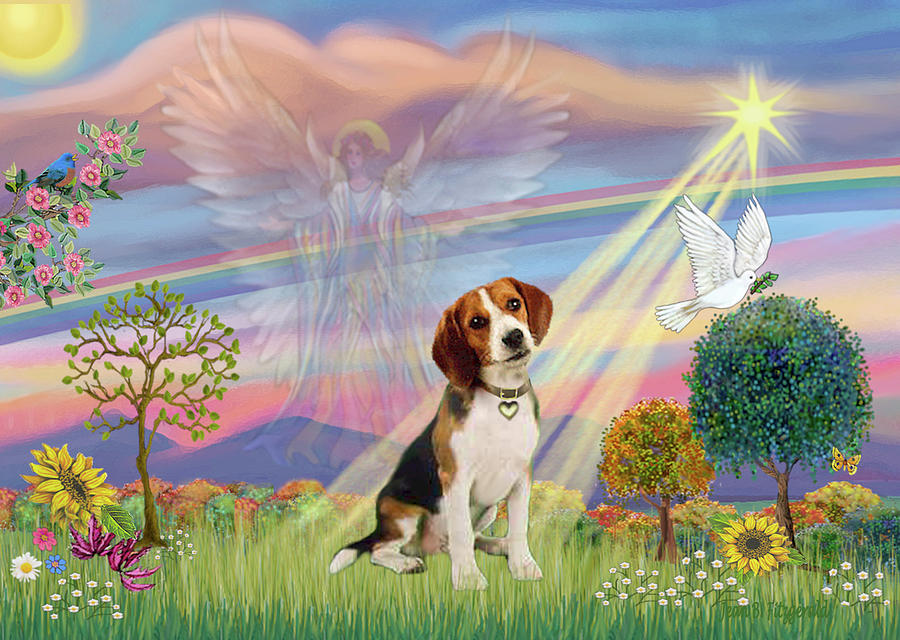 CLoud Angel and Beagle Painting by Jean Batzell Fitzgerald