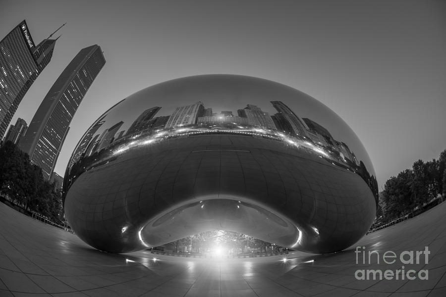 Architecture Photograph - Cloud Gate Sunrise BW by Michael Ver Sprill