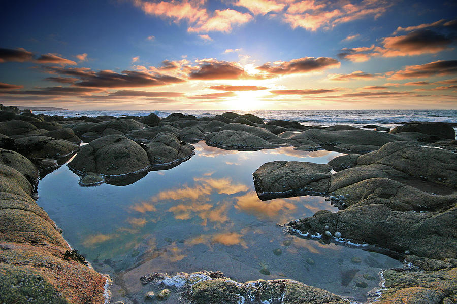 Sunset Photograph - Cloud reflections Cot Valley West Cornwall at sunset by Mark Stokes