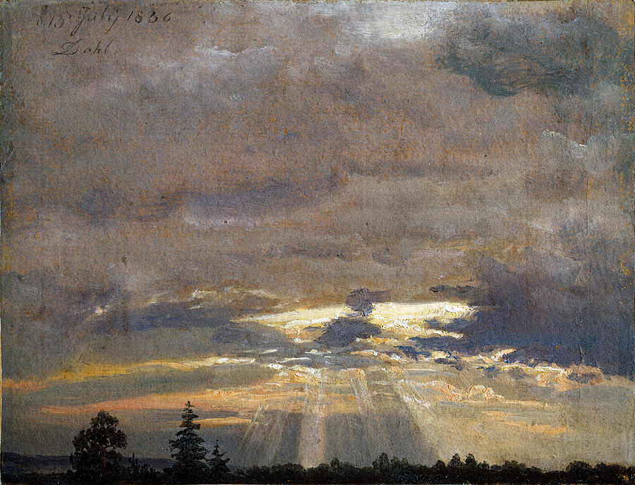 Cloud Study with Sunbeams Painting by Johan Christian Dahl