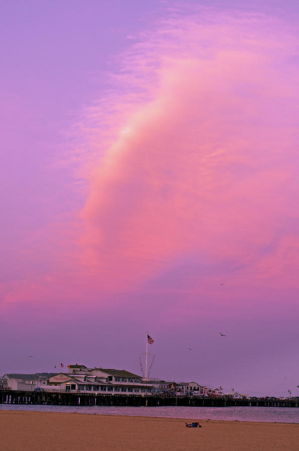 Sunset Photograph - Cloud Watching - Santa Barbara Pier by Marie Hicks